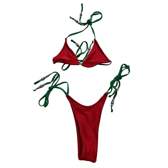 Goldie Lou Triangle Top & Bea Skimpy Bottoms Bikini Set in Red - Picture 1 of 4